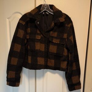 H&M Plaid Sherpa Cropped Jacket